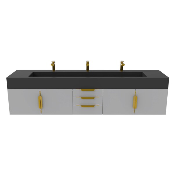 Castello Usa Nile 84-inch Gray Vanity Set with Black Top and Gold Handles CB-MC-84G-GLD-2053-BL - main